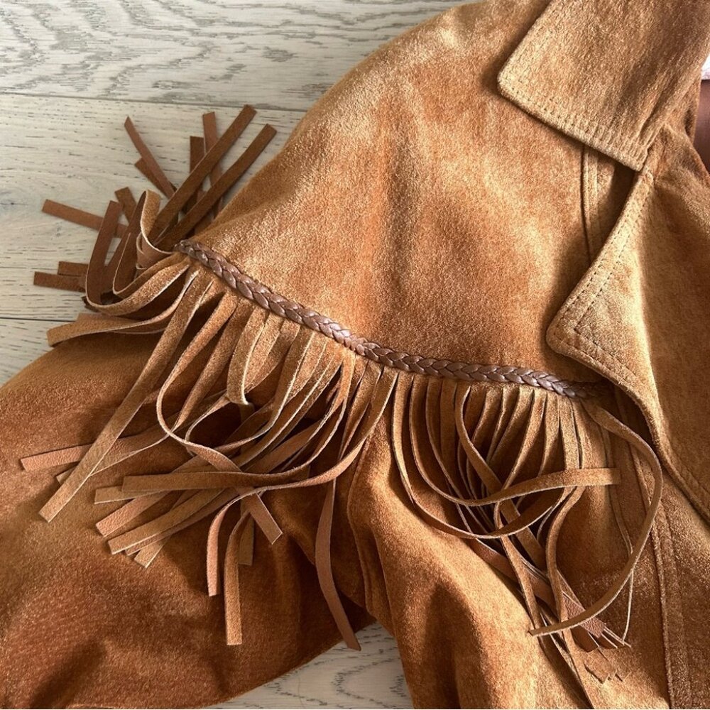 Tan Suede Fringed Jacket size Large - Picture 6 of 9
